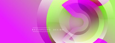 Soyut canlı katmanlar, akışkan şekiller. Pembe, yeşil renkler düzgün bir şekilde harmanlanır. Dijital projeler için modern tasarım ögesi.