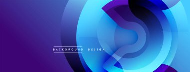 Soyut daireler üst üste binerek dinamik mavi mor gradyanlar oluşturuyor. Modern tasarım arka planlar ve sunumlar için uygundur. Yumuşak geçişler görünür.