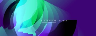 Soyut değişim katmanları akışkan şekiller yaratır. Canlı maviler, yeşiller kompozisyona hakim. Arka planlar için modern tasarım ögesi.