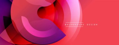 Soyut sıvı şekiller, canlı renkler, üst üste binen katmanlar modern tasarım yaratır. Kırmızı, pembe, mor renkler baskın kompozisyon.