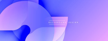 Soyut arkaplan özellikleri üst üste binen şeffaf şekiller. Dereceli tonlar maviden mora dönüşüyor. Minimalist tasarım, modern estetik.