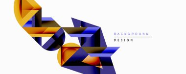 Soyut geometrik şekiller örtüşür, dinamik bileşim yaratır. Turuncu, mavi, siyah renkler tasarımda baskın. Modern estetik, arka planlar ve sunumlar için uygun..