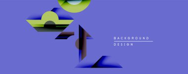 Soyut geometrik şekiller mor arka planla örtüşür. Gradyan renkler dinamik görsel efekt yaratır. Modern tasarım öğeleri yenilik ve basitliği önerir.