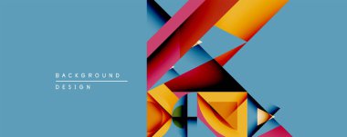 Soyut geometrik bileşim. Üst üste binen renkli şekiller dinamik görsel efekt yaratır. Mavi arka plan kontrastı sağlar, modern estetik. Minimalist tasarım arka planlar için uygundur.