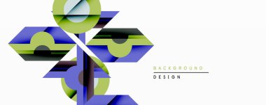 Soyut geometrik tasarım üst üste binen şekiller içerir. Mavi, yeşil renkler dinamik kompozisyon yaratır. Minimalist stil modern estetik, temiz arka plan görsel etkiyi artırır.