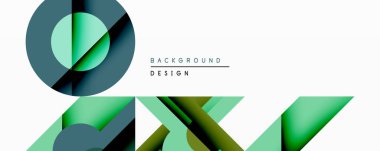 Soyut geometrik bileşim. Üst üste binen katmanlar dinamik görsel efekt yaratır. Yeşil, deniz mavisi, koyu tonlar dizaynın hakimi. Minimalist tarz, modern estetik.