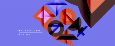 Soyut geometrik bileşim. Üst üste binen şekiller dinamik görsel efekt yaratır. Sıcak renkler mor arkaplana hakim. Arka planlar için modern tasarım ögesi.