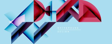 Soyut geometrik bileşim. Mavi, kırmızı, beyaz şekiller dinamik görsel efekt yaratır. Modern tasarım arka planlar, sunumlar, dijital sanat için uygun. Temiz çizgiler, canlı renkler..