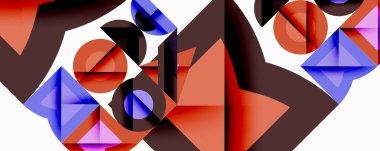 Geometrik şekilli soyut bileşim. Kalın renkli, mavi, siyah, turuncu kesişim, dinamik görsel etkileşim yaratıyor. Temiz çizgiler biçimleri tanımlar, derinlik ve hareket önerir.