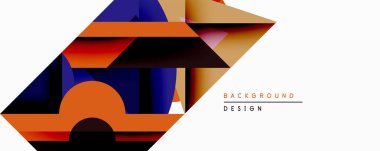 Soyut geometrik bileşim. Üst üste binen şekiller dinamik görsel efekt yaratır. Sıcak renkler baskın gelir, havalı mavilerle zıtlaşır. Arka planlar için modern tasarım ögesi.