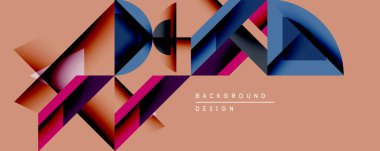 Soyut geometrik bileşim. Kalın şekiller dinamik görsel efekt yaratır. Sıcak şeftali arkaplanı hoş mavi, mor renkleri tamamlar. Modern tasarım ögesi.