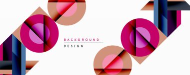 Soyut geometrik bileşim. Üst üste binen daireler, kareler dinamik görsel efektler yaratır. Pembe, kahverengi, mavi renkler minimalist tasarıma hakim. Modern arkaplan dokusu.