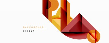 Soyut geometrik bileşim. Sıcak renk paleti baskın, turuncu, sarı, kırmızı renkler. Şekiller örtüşür ve dinamik görsel efekt yaratır. Modern tasarım ögesi.