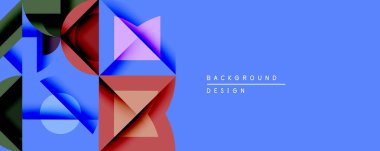 Soyut geometrik bileşim. Üst üste binen şekiller dinamik görsel efekt yaratır. Mavi arkaplan canlı renkler ve modern tasarım ögesi için karşıtlık sağlar.