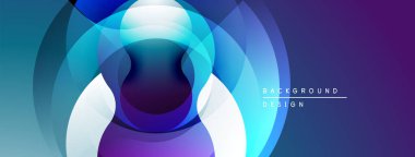 Soyut akışkan şekiller, canlı maviler, morlar modern arka plan yaratır. Pürüzsüz eğimler, üst üste binen daireler derinlik ve hareket öneriyor..