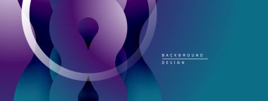 Soyut sıvı şekiller, mor renkler maviye karışıyor. Yuvarlak elementli minimalist tasarım, modern estetik.