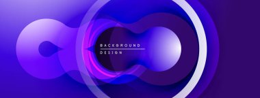 Soyut mor tasarım, üst üste binen daireler, gradyanlar. Modern, dinamik kompozisyon görsel ilgi yaratır. Minimalist estetik.