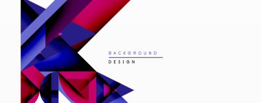 Soyut geometrik şekiller, canlı renkler, modern tasarım. Kompozisyon üst üste binen üçgenler, dinamik görsel etki.