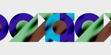 Soyut geometrik şekiller, canlı renkler, tekrarlayan desenler. Çemberler, üçgenler harmanlanarak dinamik görsel akış yaratır. Modern tasarım.