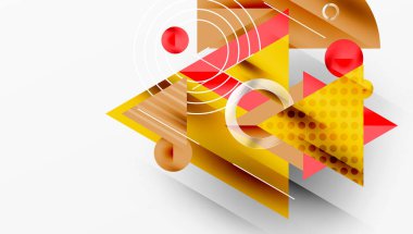 Soyut geometrik şekiller örtüşür, dinamik bileşim yaratır. Sıcak renkler baskın, ince gölgeler derinlik katıyor. Modern tasarım elemanları.