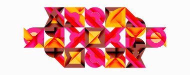 Soyut geometrik desen. Kalın renkler dinamik görsel doku yaratır. Şekiller birbirine kenetlenerek karmaşık bir tasarım oluşturur. Modern estetik.