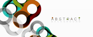 Modern soyut tasarım, üst üste binen daireler, kareler, çizgiler. Renkler arasında yeşil, kahverengi, turuncu, yeşil, gri yer alıyor. Minimalist kompozisyon.