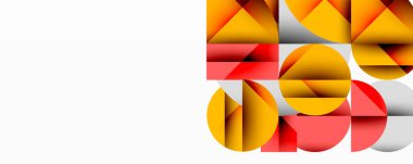 Soyut geometrik şekiller, canlı renkler, üst üste binen şekiller. Modern tasarım, temiz çizgiler, minimalist estetik. Parlak, cesur kompozisyon.