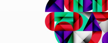 Soyut geometrik şekiller örtüşür, canlı renkli kompozisyon oluşturur. Modern tasarım kalın renkler ve keskin açılar içerir..