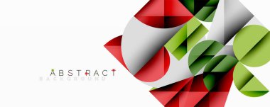 Geometrik şekiller örtüşüyor, canlı kırmızı, yeşil, beyaz tasarım yaratıyor. Dinamik bileşime sahip modern soyut arkaplan.