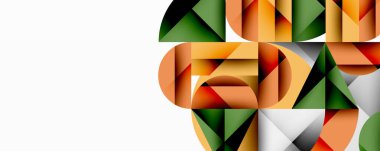 Soyut geometrik bileşim. Şekiller örtüşüyor, dinamik görsel ilgi yaratıyor. Renkler turuncu, yeşil, kırmızı, gri. Minimalist tasarım.