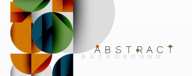 Modern geometrik tasarım. Üst üste binen şekiller canlı bileşimler oluşturur. Tarafsız bir geçmişi olan minimalist bir tarz. Temiz, taze estetik..