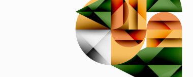 Soyut geometrik bileşim. Üçgenler, segmentler modern tasarım yaratır. Sıcak, serin renkler harmanlanır, dinamik görsellik oluşturulur.