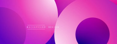 Soyut gradyan çemberler çakışıyor. Mor, pembe renkler kompozisyona hakim. Arkaplan ve sunumlar için modern tasarım ögesi.