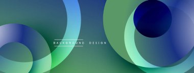 Soyut tasarım özellikleri üst üste binen daireler, gradyanlar. Mavi, yeşil renkler modern estetik yaratıyor. Minimalist kompozisyon, pürüzsüz geçiş.