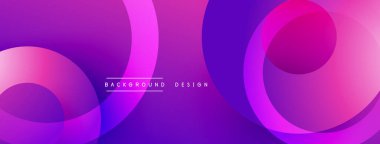 Soyut mor arkaplan. Üst üste binen daireler dinamik görsel akış yaratır. Gradyan gölgeler modern estetik sunuyor. Yumuşak geçişler, canlı renkler.