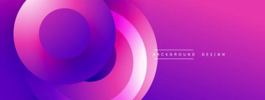 Soyut çemberler çakışıyor, canlı gradyanlar yaratıyor. Pembe, mor renkler tasarıma hakim. Modern, minimalist estetik.