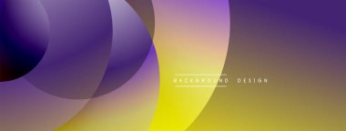 Soyut gradyan çemberler çakışıyor. Mor, sarı renkler tasarımda baskın. Minimum metin arka plan tasarımı okur. Modern estetik.
