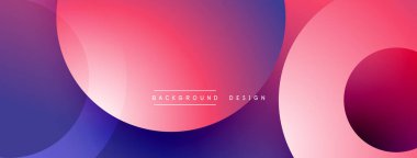 Soyut şekiller örtüşüyor, canlı pembeler, morlar yaratıyor. Gradyan renkler pürüzsüz, modern tasarım ögesi.