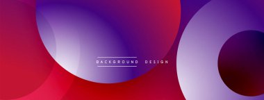 Soyut eğimler, üst üste binen daireler modern görseller yaratır. Mor, morumsu renkler kompozisyona hakim. Minimalist tasarım, temiz estetik.