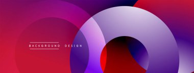 Soyut katmanlı şekiller, canlı gradyanlar. Mor, kırmızı renkler kompozisyona hakim. Arka planlar için modern tasarım ögesi.