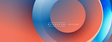 Soyut katmanlar canlı bir eğim yaratır. Dairesel şekiller üst üste binerek modern arkaplan tasarımı oluşturur. Renkler pürüzsüz karışır.