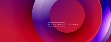 Soyut çemberler çakışıyor, canlı gradyanlar yaratıyor. Kırmızı, mor renkler tasarıma egemen, modern estetik. Mevcut en küçük metin.