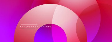 Soyut canlı katmanlar, üst üste binen daireler. Pembe, mor, kırmızı renkler modern tasarım yaratır. Yumuşak gradyanlar görsel cazibe sunar.