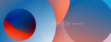 Soyut kompozisyon. Üst üste binen daireler değişim etkisi yaratır. Mavi, kırmızı renkler dizaynın hakimi. Modern, minimalist estetik.