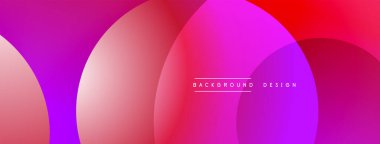 Soyut, enerjik çemberler çakışıyor. Pembe, mor, kırmızı renkler düzgün bir şekilde harmanlanır. Arkaplan ve sunumlar için modern tasarım ögesi.