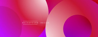 Soyut kompozisyon. Üst üste binen çemberler canlı gradyanlar yaratır. Pembe, mor, kırmızı renkler tasarımda baskın. Minimalist estetik.