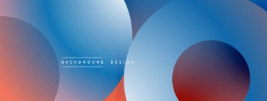 Soyut çemberler çakışıyor, renk değişimleri yaratıyor. Mavi, mor, turuncu renkler tasarımda baskın. Minimalist arkaplan dokusu.