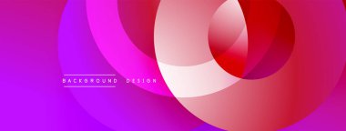 Soyut daireler örtüşüyor, canlı pembeler, kırmızılar, morlar yaratıyor. Gradyan renkler düzgün bir şekilde harmanlanarak modern arkaplan tasarımı oluşturur.