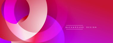 Soyut daireler örtüşüyor, canlı mor, pembe renkler yaratıyor. Gradyan arka plan modern tasarım elementlerini gösteriyor. Yumuşak geçişler kompozisyona hakim..