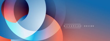 Soyut çemberler çakışıyor ve dinamik bir değişim etkisi yaratıyor. Mavi, kırmızı renkler kompozisyona hakim. Modern tasarım ögesi.